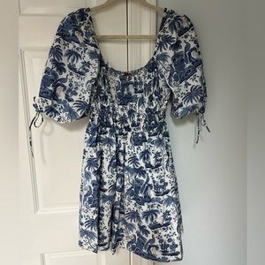 STAUD Faye mini dress NWOT size small blue & white toile print